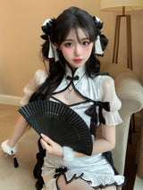 Vintage Chinese Style Cheongsam High Split Mini Dress 2024 Tie Dye Gothic Women Aesthetic Bandage Dresses Y2k Sexy Bodycon Robe