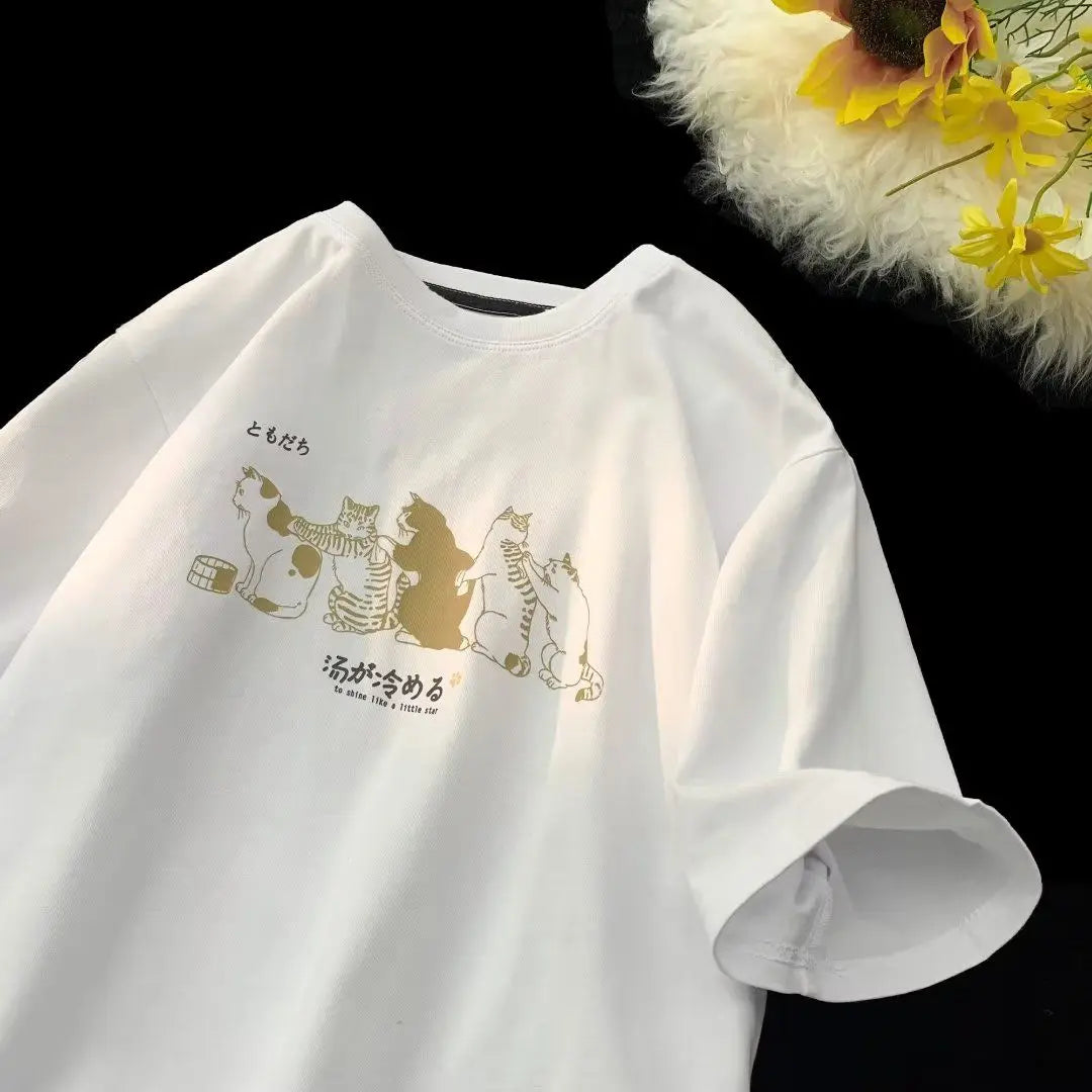 Sadcore Tribal flames – Summer Men And Women Trendy Personalized Cat Print Round Nec