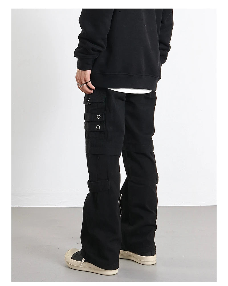 hip hip pants men bottom zipper cargo pants streetwear side pockets harajuku joggers unisex baggy loose straight cotton trousers unique joggers style 3232