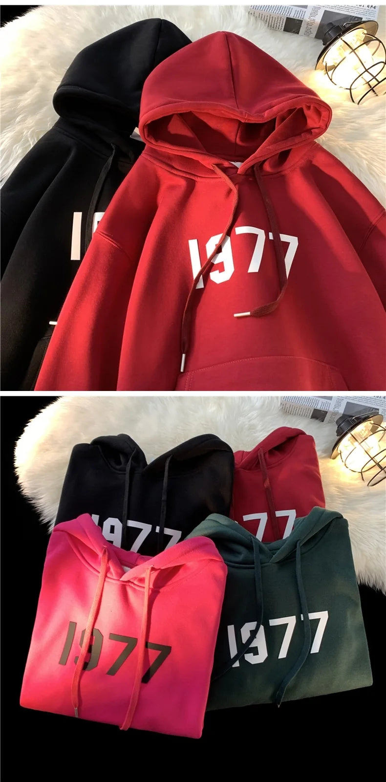 2024 New Men Hoodies Large Size Casual Male Clothing 1977 Print Fashio