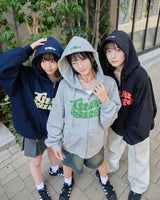 Trendy Brand Casual Loose Versatile Letter Printed Zipper Hoodie Women