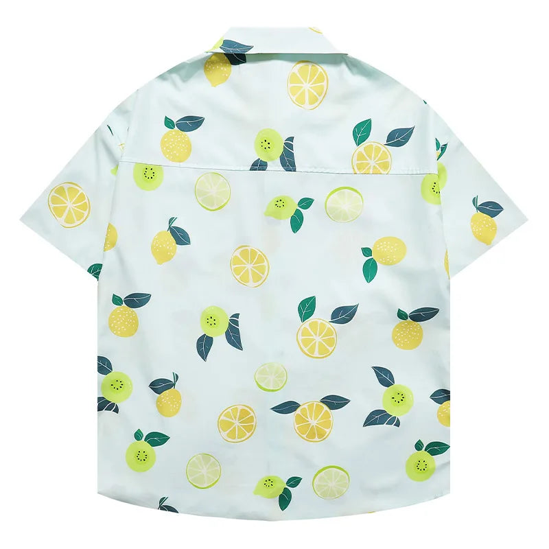 Hawaiian Beach Style Casual Clothes Loose Tops Fruit Print Refreshing Feeling Summer Short Sleeve