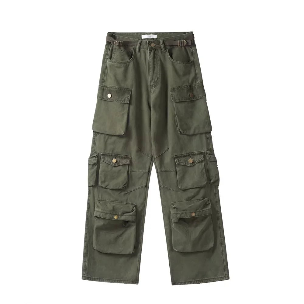 new multi pocket heavy industry washed cargo pants mens high rise loose y2k vintage streetwear oversized straight leg jeans unique cargo style 690
