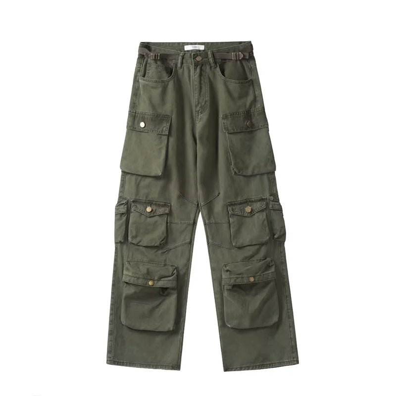 new multi pocket heavy industry washed cargo pants mens high rise loose y2k vintage streetwear oversized straight leg jeans unique cargo style 690