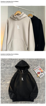 2024 Spring Half Zip Large Size Hooded Sweatshirts Korean Mens Pullove