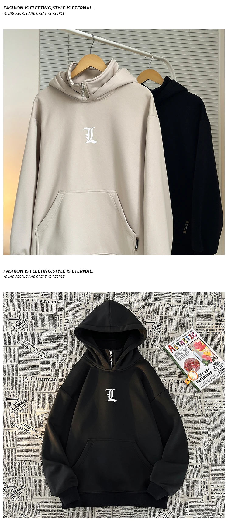 2024 Spring Half Zip Large Size Hooded Sweatshirts Korean Mens Pullove