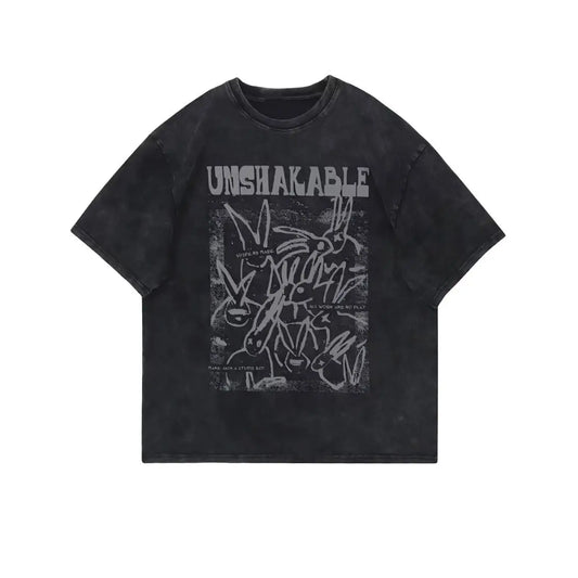 Cyberpunk Anime panel – Mens American Retro Washed Distressed Short Sleeved Hiphop T