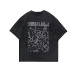 Cyberpunk Anime panel – Mens American Retro Washed Distressed Short Sleeved Hiphop T