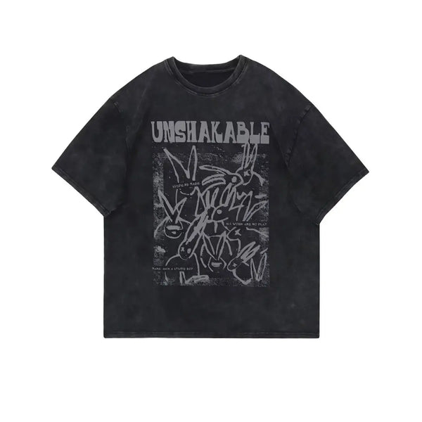 Cyberpunk Anime panel – Mens American Retro Washed Distressed Short Sleeved Hiphop T