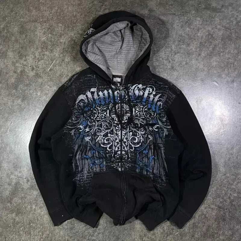 American Fashion Joker Goth Printed Zipper Hoodie Men Street Hip Hop L