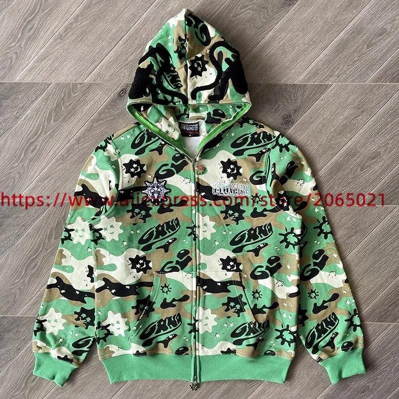 Towel Embroidered Cartoon Camouflage Glo Gang The Glory Full Zip Hoodi