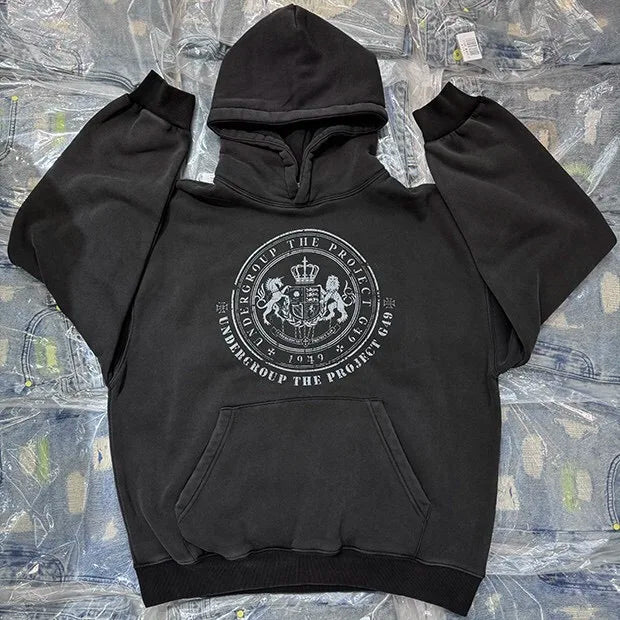 Minimalist cyber hoodie with high-tech geometric print