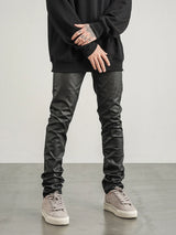 men pants high street wax coating pant casual streetwear hip hop zipper trousers harajuku fashion slim fit skinny pants joggers unique joggers style 2127