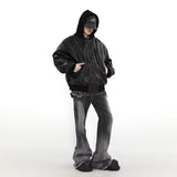Winter American Fake Two Pieces Parkas Mens Heavy Weight Thicken Hip Hop PU Leather Cotton Jacket Trend Loose Motorcycle Coats