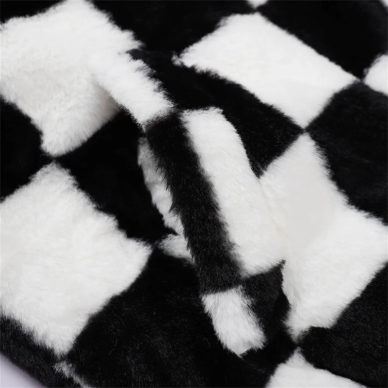 Abcvan Snaki 2023 New High Quality Black and White Plaid Rabbit Hair Cotton Coat Men's and Women's Coat
