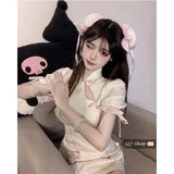 Vintage Chinese Style Cheongsam High Split Mini Dress 2024 Tie Dye Gothic Women Aesthetic Bandage Dresses Y2k Sexy Bodycon Robe