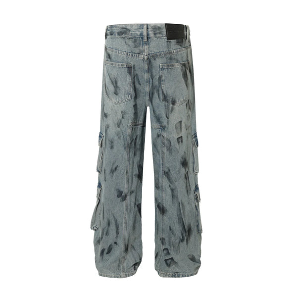 vintage multi pocket jeans mens harajuku cargo denim pants retro hip hop straight loose jean pants men clothing utility cargo pants