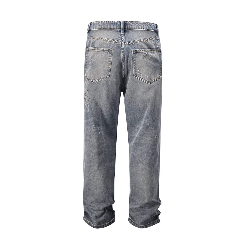 frayed hole washed pantalones hombre baggy jeans mens straight hip hop casual ropa y2k denim pants oversized cargo trousers multi-pocket cargos