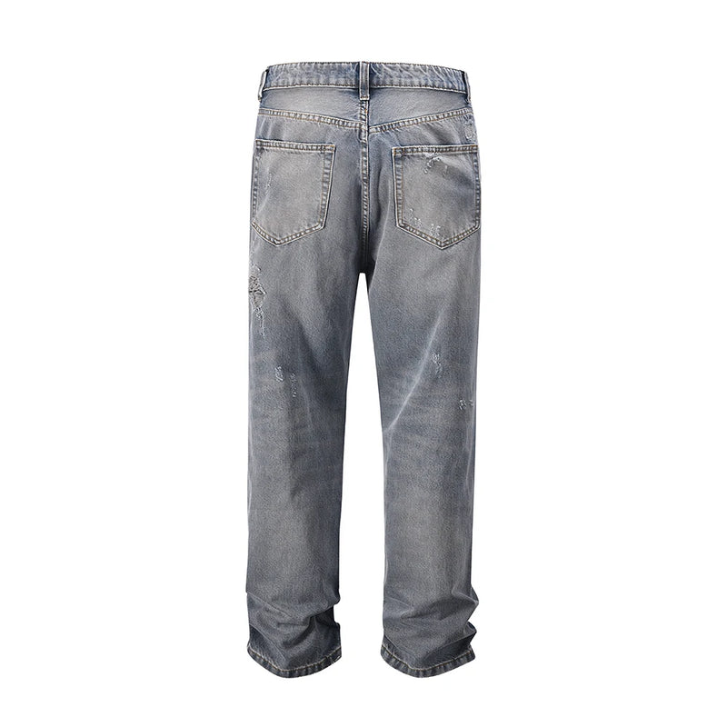 frayed hole washed pantalones hombre baggy jeans mens straight hip hop casual ropa y2k denim pants oversized cargo trousers multi-pocket cargos