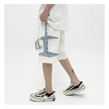 Mens High Street Denim Jean Shorts Casual Loose Destroyed Ripped Holes Loose Shorts Patchwork Hip Hop Streetwear Short Joggers