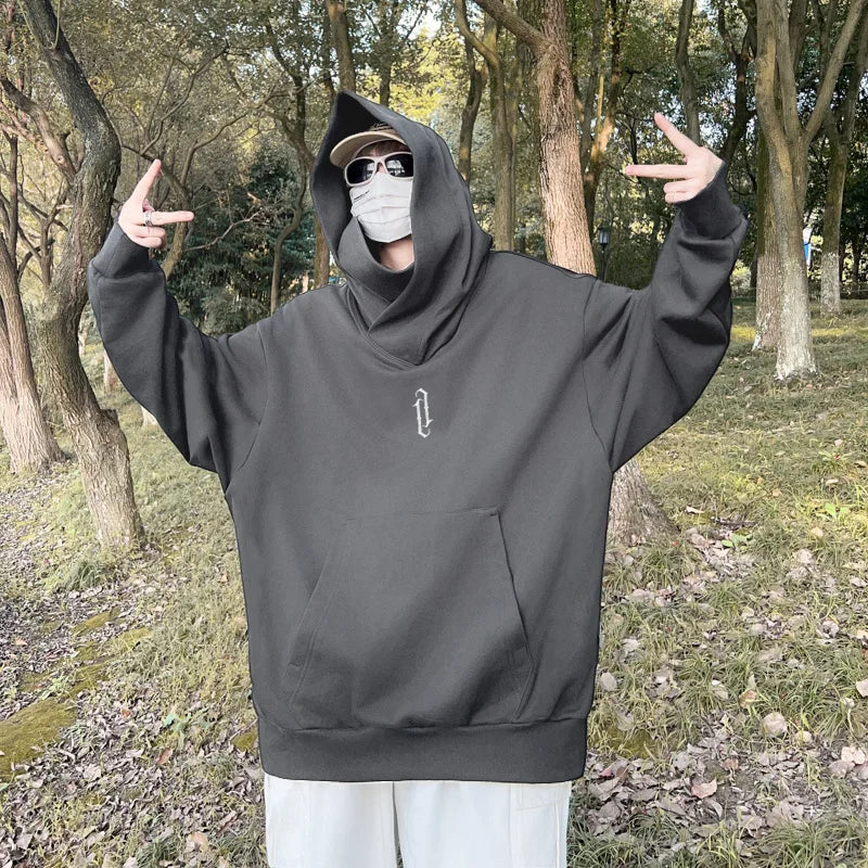 Winter Mens Embroidery Turtleneck Hoodies Japanese Ninja Hoodies Hip H