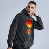vaporwave chrome print featuring mens oversize long sleeve washed double zipper cardigan hoodies loose plus plush gradient womens hooded pullovers winter