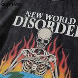 Sadcore Graphic tee – Men Long Sleeve Tshirt Hip Hop Flame Skull Skeleton Poker Pr