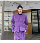 men 2 pieces sets corduroy short jacket wide leg pant suits korean streetwear fashion loose casual retro coat baggy trousers unique shorts style 2799