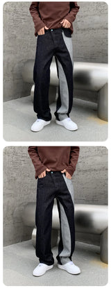 men streetwear splice denim fashion brand hip hop loose casual straight jeans pant cityboy deep blue y2k jeans trousers for men unique jeans style 1886