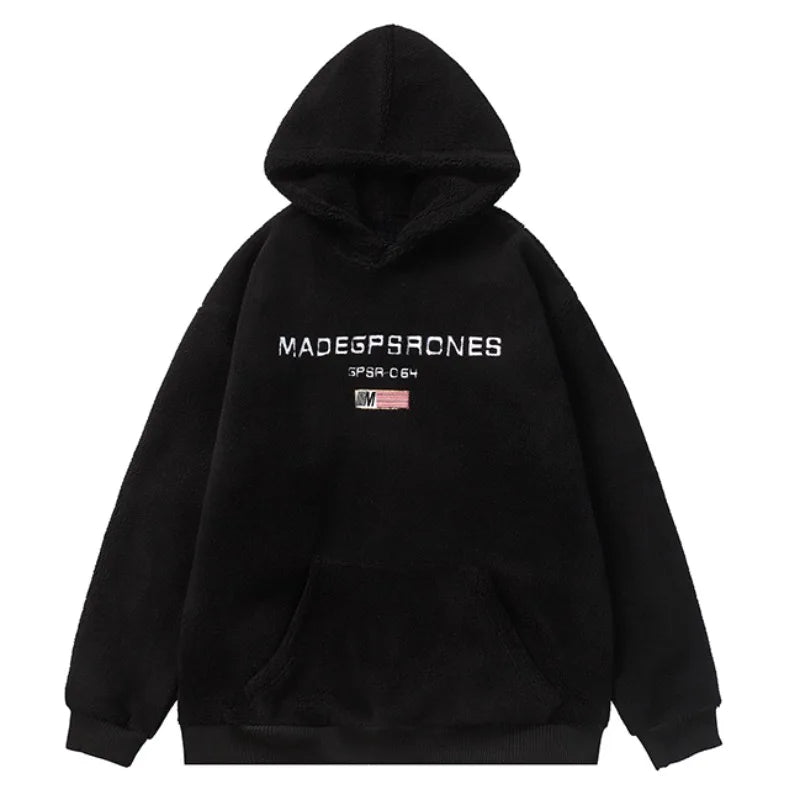 cyberpunk graphic tee featuring mens fleece hoodies casual letter embroidery hairy oversize harajuku hooded tops hip hop skateboard warm streetwear pullovers
