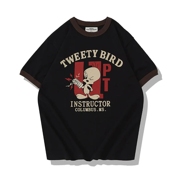 Cyberpunk Oversized shirt – Summer Mens Short Sleeved 230G New Retro Letter Print Casual