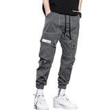 mens side pocket cargo pants casual elastic waist trousers streetwear hip hop loose fit ankle drawstring sweatpants joggers sporty tapered joggers