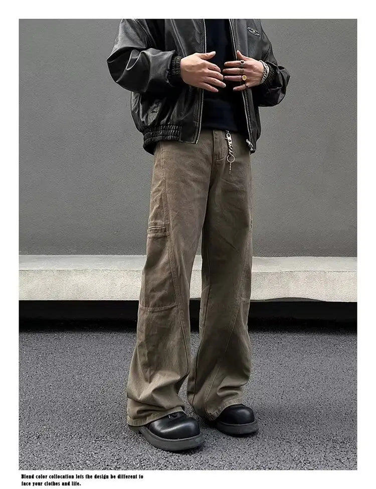 american high street retro men and women trendy straight work pants couple spring and autumn hip hop loose casual pants y2k unique default style 809