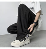 summer texture straight pants for men korean fashion baggy wide leg trousers casual drape pleated striped y2k pantalones hombre unique default style 502