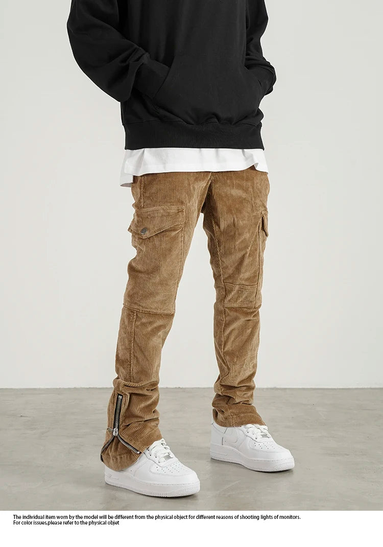 mens corduroy cargo pants new casual hip hop side pockets skinny trousers streetwear bottom zipper fashion slim fit pant joggers unique joggers style 4115