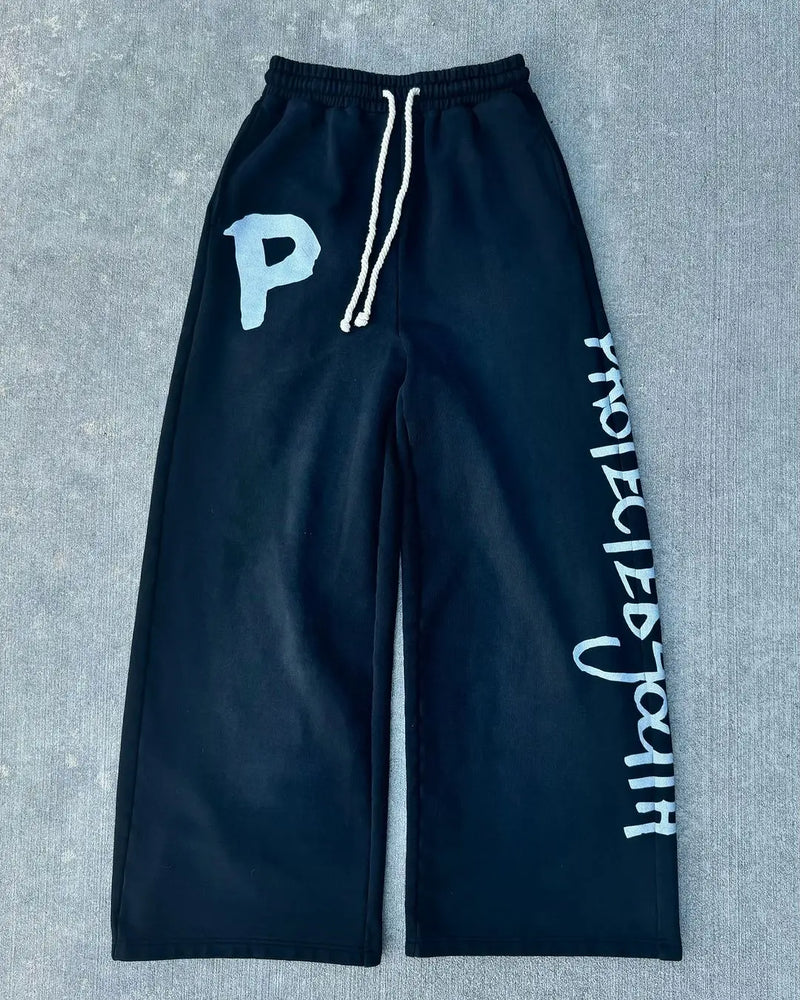 street wear mens black and red fashionable loose pants y2k straight leg cotton pants sport simple side letter casual pants urban fashion pants
