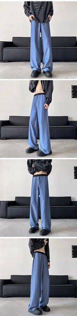 blue gray black elastic waist suit pants men fashion society pants korean loose straight casual pants mens office trousers unique default style 1138
