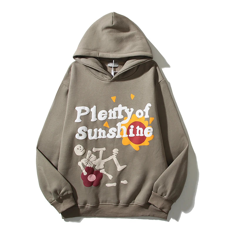 High Street Letter Foam Skull Vintage Fleece Hooded Hoodies Men And Wo