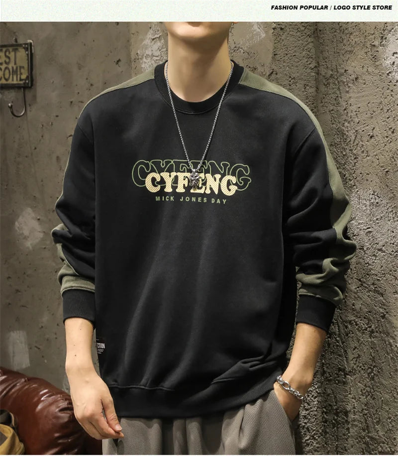 2025 Spring Letter Print New In Sweatshirt Mens Patchwork Long Sleeve