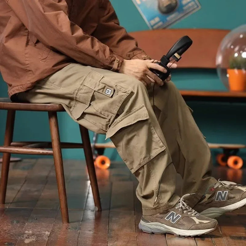 american vintage baggy cargo pants men outdoor sport military tactical sweatpants y2k straight multi pocket overalls trousers casual joggers