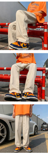 summer casual y2k streetwear straight pants men breathable korean fashion drape trousers solid color wide leg baggy sweatpants unique joggers style 3403
