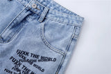 2024 Streetwear Blue Jeans Letter Printing Vintage Retro Denim Trousers Harajuku Jogger Denim Jeans Hipster