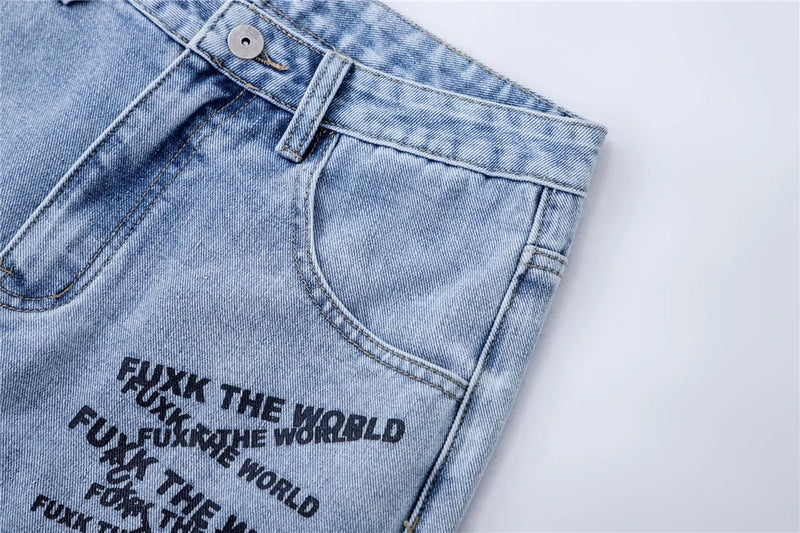 2024 Streetwear Blue Jeans Letter Printing Vintage Retro Denim Trousers Harajuku Jogger Denim Jeans Hipster
