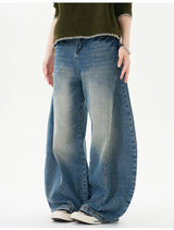 Men Women American Streetwear Vintage Washed Denim Loose Casual Wide Leg Baggy Jeans Couple Harem Jeans Trousers