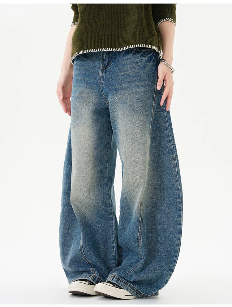 Men Women American Streetwear Vintage Washed Denim Loose Casual Wide Leg Baggy Jeans Couple Harem Jeans Trousers