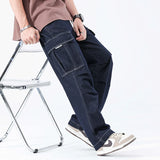 men autumn summer streetwear fashion plus size loose casual straight cargo jeans pant campus boy jeans trousers multi-pocket cargos
