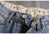 Men's Denim Shorts With Holes Washed Korean Style Straight Quarter  Patch Casual Jeans