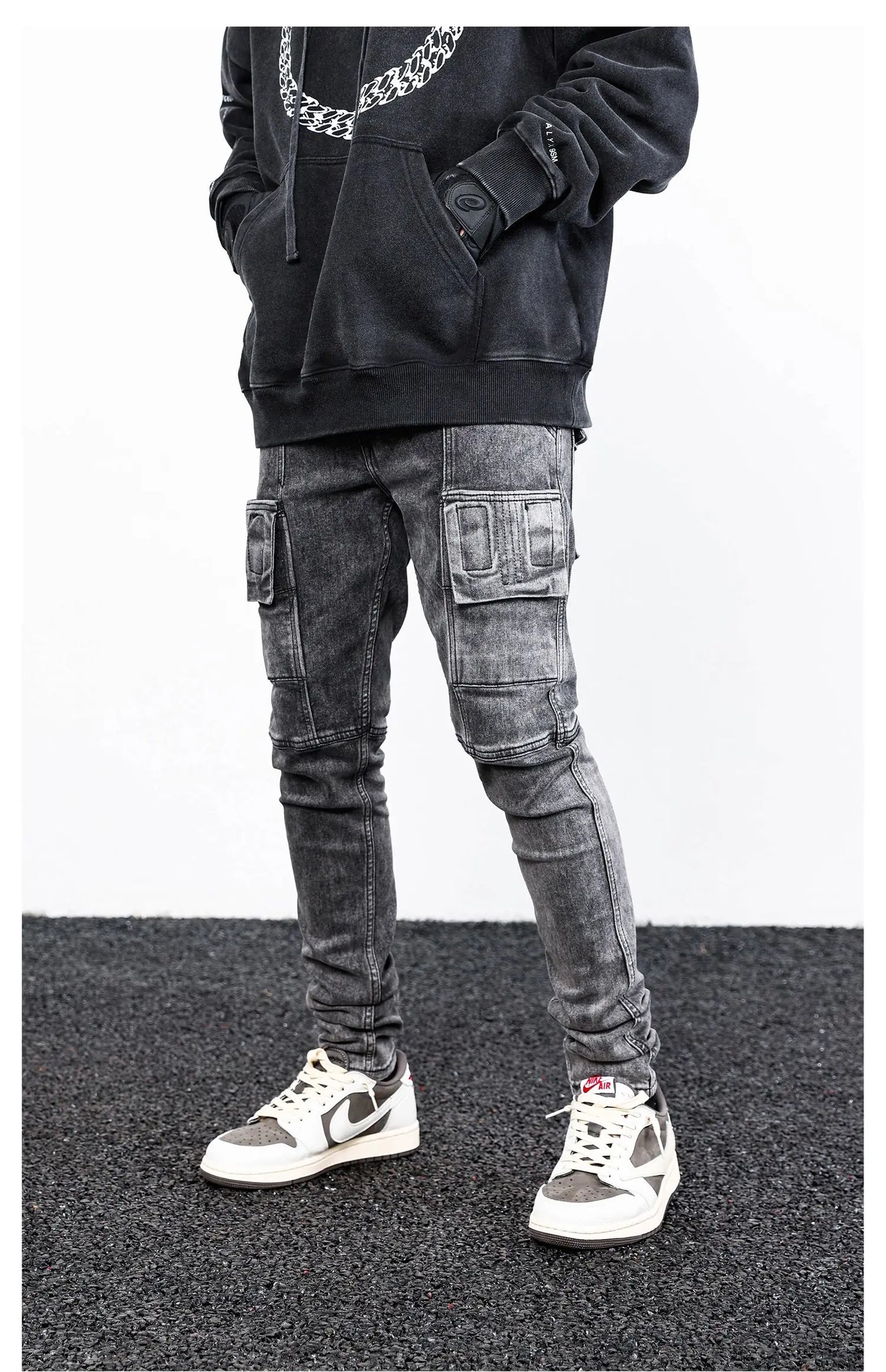 side pocket denim retro jeans mens biker zipper jean trousers hip hop fashion high street slim fit pants joggers y2k men s jeans unique joggers style 2937