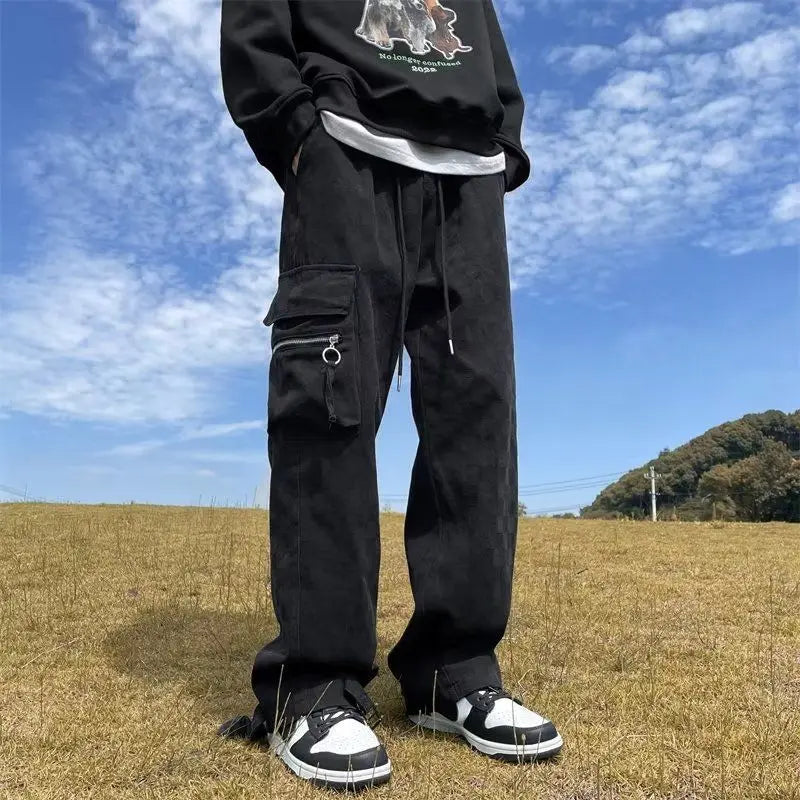 korean street ins overalls men women high street retro personality straight japanese style versatile loose y2k wide leg pants unique default style 3222