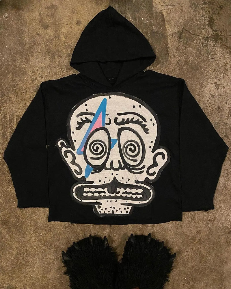 Y2K Womens Clothing Sweatshirt Long Sleeved Pullover Handdrawn Pattern